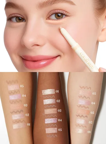 Miniatura 3 de CORALHAZE Idol AEGYO-SAL Maker 01 Champagne Beige, resaltador 2 en 1 para debajo de los ojos y delineador de contorno para ojos brillantes