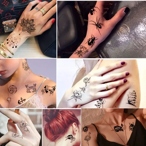 Miniatura 5 de Yazhiji - Tatuajes temporales impermeables – 60 hojas, pequeña colección de tatuajes falsos, flores, coronas, estrellas, animales, mariposas