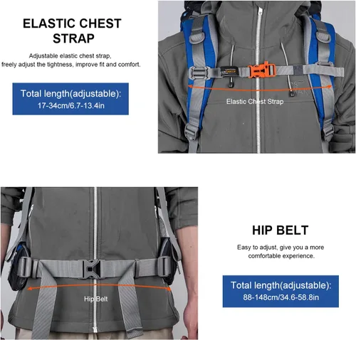 Miniatura 5 de MOUNTAINTOP Mochila de marco interno de 80L para hombre y mujer Mochila de senderismo con cubierta de lluvia Azul-80L