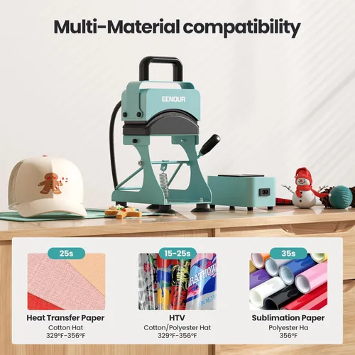 Miniatura 7 de Prensa de sombrero EENOUR, máquina de prensa de calor para sombreros con 2 planchas y estirador de casquillos, máquina de calor para sombreros