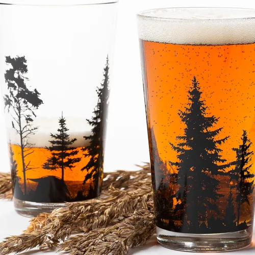 Miniatura 7 de Black Lantern Juego de 2 vasos de pinta – Forest & Mountain Camping 16oz serigrafiados vasos de cerveza artesanal – Vasos temáticos de naturaleza al