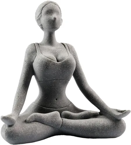 Miniatura 9 de livelyfish Estatua de dama de yoga, piedra arenisca, figura de yoga para meditación, figuras coleccionables para el hogar, estante del acuario