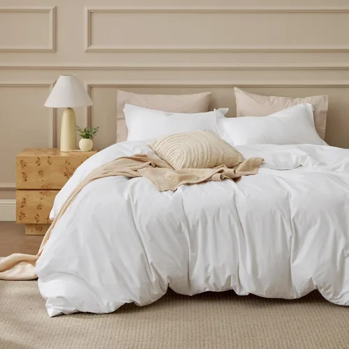 Bedsure Funda de edredón de algodón 100% lavado tamaño Full - Funda de edredón de algodón minimalista blanco natural tipo lino para todas las 01 -