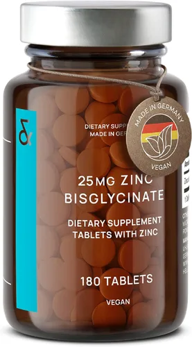 CLAV Bisglicinato de zinc 25 mg - 180 tabletas (suministro para 6 meses) - Suplemento quelado natural - Glicinato vegano para apoyo inmunológico y