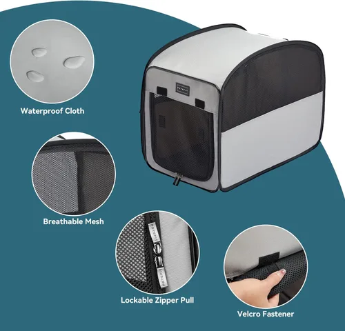 Miniatura 4 de Petsfit Jaula plegable para perros, jaula de viaje para gatos y cachorros, jaula pequeña emergente para mascotas para interiores y exteriores, Gris