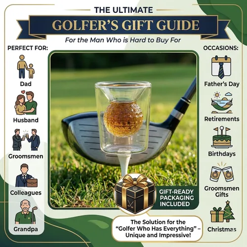 Miniatura 2 de Juego de Vasos de Chupito con Diseño de Pelota de Golf - Borosilicato de Doble Pared de 2 oz, Diseño de Pelota de Golf Hecho a Mano - Vasos