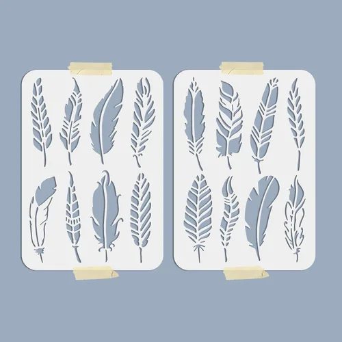 Miniatura 2 de MAYJOYDIY Plantillas de plumas de 16 estilos de 8.3 x 11.7 pulgadas, plantillas de plumas decorativas, plantillas de dibujo de plumas bohemias