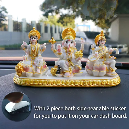 Miniatura 4 de alikiki Estatua india de Laxmi Ganesh Saraswati – 3.9 pulgadas de alto pequeño aspecto de mármol Lakshmi Ganesha ídolo escultura para tablero