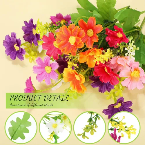 Miniatura 3 de Pinkunn 4 juegos de plantas artificiales en macetas, margaritas falsas en valla de piquete para exteriores, interiores, primavera, verano