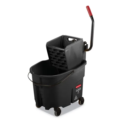 Rubbermaid Commercial Products WaveBrake 35 QT - Cubo de fregona y escurridor con combo de ruedas y cubo para agua sucia, color negro, para limpieza