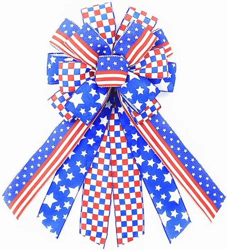Miniatura 8 de Arcos patrióticos grandes para corona, lazos del 4 de julio, lazos de corona para el Día de los Caídos, bandera de Estados Unidos, arpillera, rojo