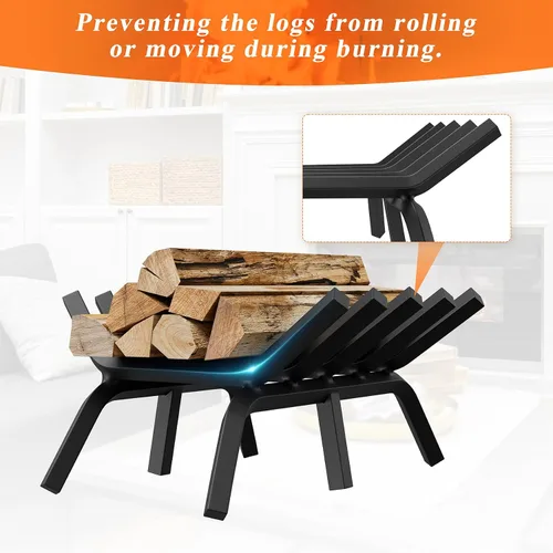 Miniatura 7 de Jusgym Rejilla de chimenea de 17 pulgadas, rejilla de leña de chimenea de acero sólido de servicio pesado con 6 patas de soporte, rejilla de leña