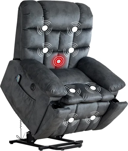 Miniatura 10 de IOMOR Silla grande reclinable eléctrica con masaje y calor para adultos mayores, mecanismo reclinable de seguridad y alta resistencia, silla