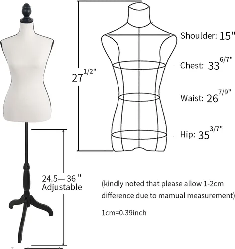 Miniatura 6 de Maniquí femenino Torso Vestido Forma Maniquí Cuerpo Maniquí de costura con trípode de plástico Base Soporte 58"-67" Altura ajustable