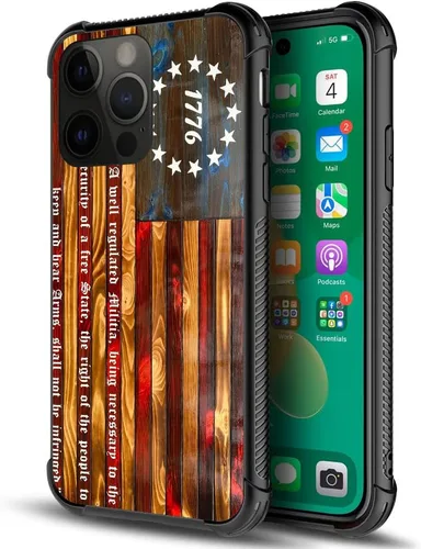 Miniatura 2 de Funda compatible con iPhone 14, fundas para mujeres y niñas, Betsy Ross 13 estrellas de madera con bandera estadounidense con 1776 Betsy Ross 13