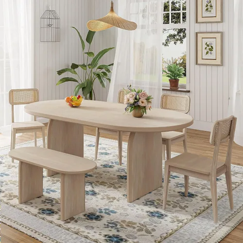 Miniatura 28 de JIVOIT Farmhouse 6 Piece Dining Table Set, Counter Height Table Set with 4 Chairs and a Bench, Rubber Wood Expandable Bar Table Set with Rivet Gris-3