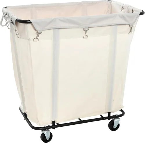 Household Essentials Carro de lavandería comercial con ruedas giratorias, trazador de líneas de lona natural con marco de acero negro Natural/Negro