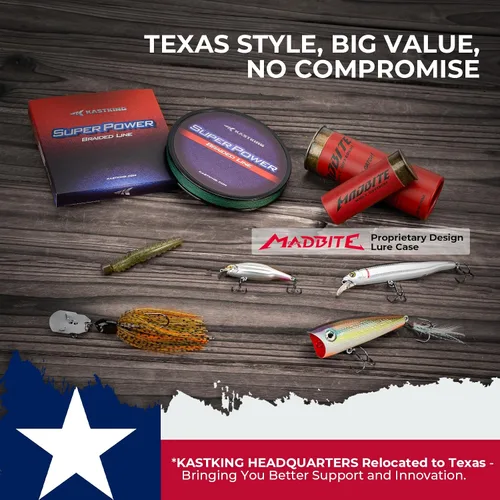 Miniatura 2 de KastKing Superpower - Línea de pesca trenzada Texas Edition, 4 piezas de señuelos trenzados y lubina, con cebos duros y suaves, agua superior