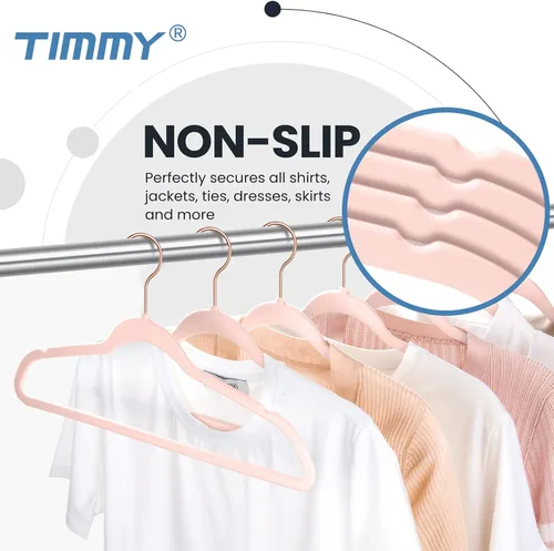 Miniatura 5 de TIMMY Perchas de terciopelo – Juego (paquete de 50) perchas ultrafinas con construcción resistente, soporta hasta 10 libras – Acabado rosa rubor
