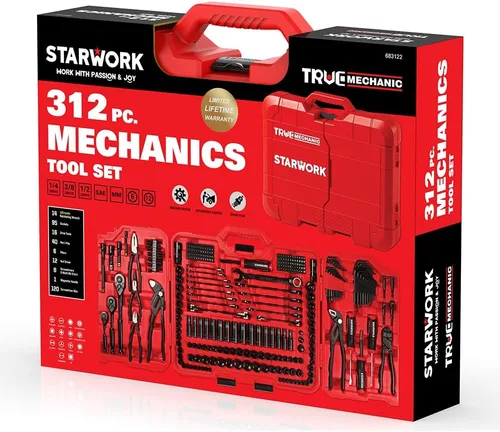 Miniatura 9 de STARWORK TRUE MECHANIC™ Juego de herramientas mecánicas de 312 piezas y juego de zócalos, profesional 【Llave de alicates】SAE/métrica