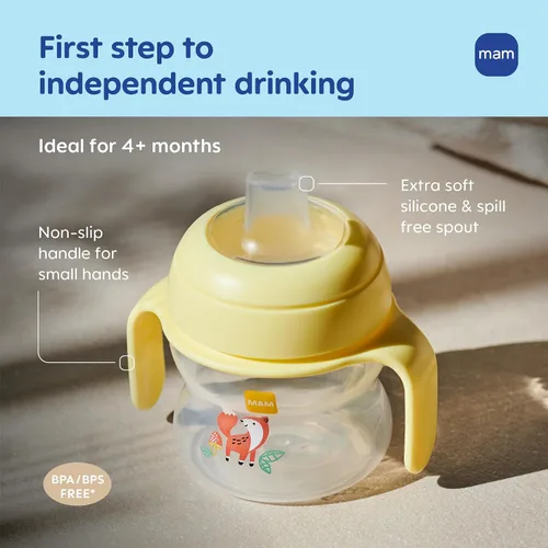 Miniatura 2 de Taza de iniciación MAM (1 unidad), Taza con Asas Antideslizantes y Boquilla Extra Suave sin Derrames, Taza de Beber para Niños de 4+ Meses, Cinco