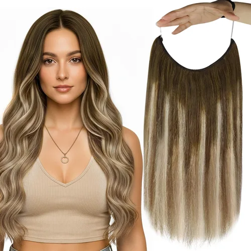 Miniatura 52 de Fshine - Extensiones de cabello humano con clip, de 16 pulgadas, con clip, color marrón chocolate, mezcla de rubio caramelo, extensiones de cabello