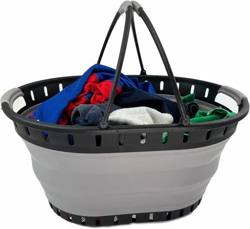 Miniatura 5 de SAMMART Cesta plegable de plástico para la ropa sucia de 25 litros (6.6 galones), contenedor de almacenamiento plegable y organizador, cesta
