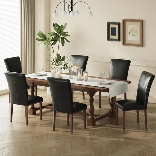 Miniatura 41 de COLAMY Juego de 2 sillas de comedor tapizadas Parsons, sillas de tela para comedor y cocina con detalle de cabeza de clavo y patas de madera