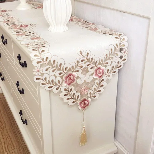 Miniatura 11 de Arzoe Camino de mesa de encaje con flores europeas vintage, corredores elegantes, decoración de mesa de armario y comedor (borgoña, 16×59 pulgadas)