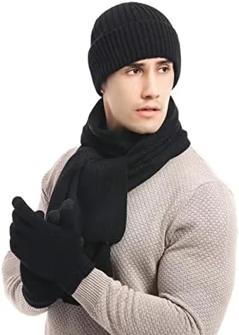 Miniatura 4 de Maleroads Conjunto de guantes y bufanda para hombre, gorro grueso con forro polar de invierno