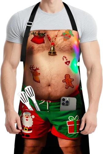 Miniatura 9 de Delantal de Navidad para mujeres y hombres con bolsillos, bonitos y divertidos delantales de cocina para cocinar hornear para adultos
