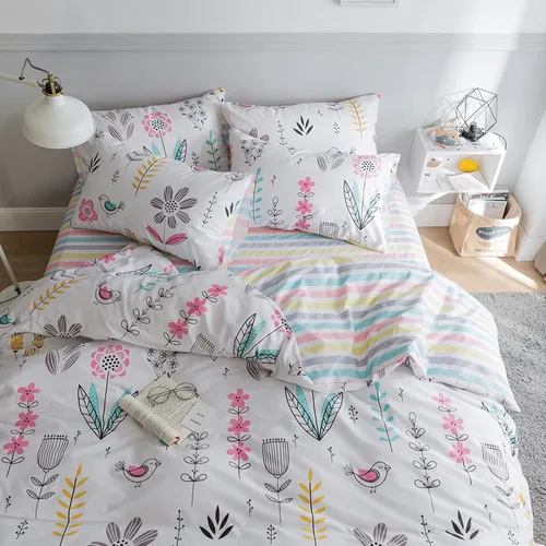 Miniatura 20 de Juego de funda de edredón blanca con estampado floral azul, juego de ropa de cama de algodón suave estilo bohemio, juego de ropa de cama estética