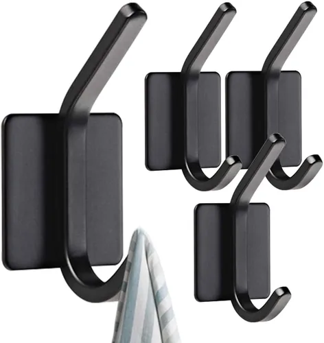 Miniatura 8 de 4 ganchos de pared autoadhesivos para colgar toallas y abrigos, colgador de doble gancho para pared, ganchos de toalla para baños, cocina A_plata