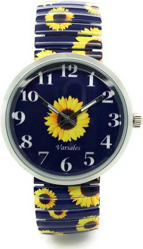 VERSALES Señoras novedad floral flor elegante elástico banda elástica analógico cuarzo moda reloj Varsales, girasol 2 , Contemporáneo