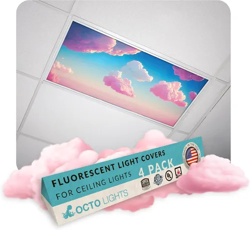 Miniatura 17 de Cubierta de luz fluorescente para luces de techo de aula, nubes rosadas, inserto de película retroiluminada de alta calidad 2 x 4