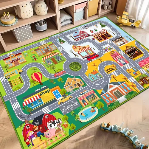 Alfombras de automóvil para niños, mapa de tráfico de carretera con respaldo antideslizante, alfombra de juego para niños, sala de juegos,