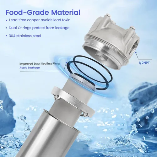 Miniatura 6 de NSF/ANSI 42 carcasa de filtro de agua de acero inoxidable para toda la casa, sistema de filtro de agua de sedimentos de 10 x 2.5 pulgadas para agua