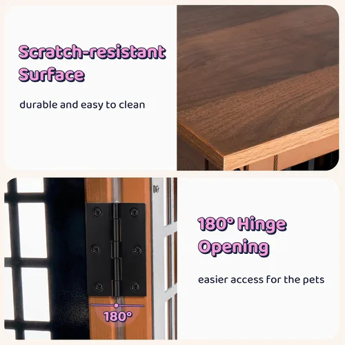 Miniatura 4 de Muebles de jaula para perros, caja de madera con puerta, perrera interior para perros pequeños/medianos, mesa auxiliar, perreras de malla, casa