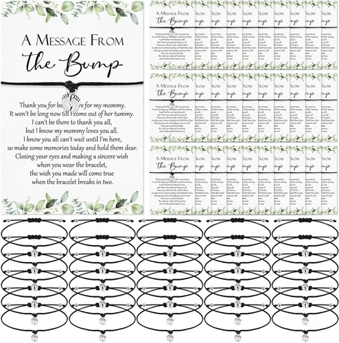 Miniatura 18 de Thyle 25 Juego de Pulseras Ajustables para Baby Shower con Mensaje de la Tarjeta de la Pancita, Huellas, Encanto para Invitados, Pulseras de Baby