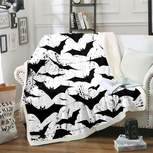 Erosebridal Manta gótica de murciélagos de Halloween, manta de forro polar blanco y negro de 40 x 50 pulgadas, silueta vintage para niños, sombras