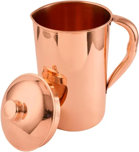 Miniatura 10 de Jarra de cobre 100% puro de 50.7 fl oz (50.72 onzas), jarra de agua de cobre martillado con tapa y asa, recipiente de agua tradicional de cobre