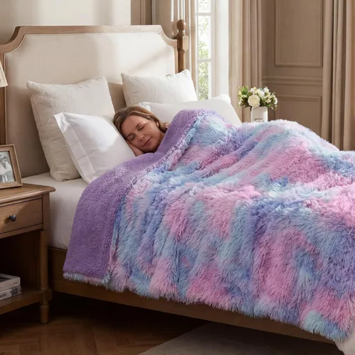 Miniatura 2 de KAWAHOME Manta de piel sintética para cama, ultra suave, cálida, lanuda y esponjosa para sofá, ropa de cama afelpada, acogedora y lujosa