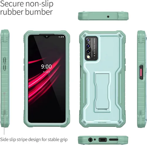 Miniatura 3 de ExoGuard Funda para T-Mobile REVVL V Plus 5G, funda de goma a prueba de golpes de cuerpo completo, protector de pantalla integrado y soporte Verde
