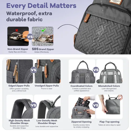 Miniatura 6 de RUVALINO - Mochila para pañales neutros todo en uno para niños y niñas, mochila de viaje grande multifunción con cambiador portátil, correas