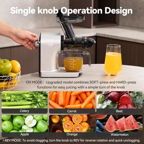Miniatura 4 de Exprimidores de exprimidores de presión en frío con canal de alimentación grande de 3.60 pulgadas para verduras y frutas, fácil de limpiar, motor