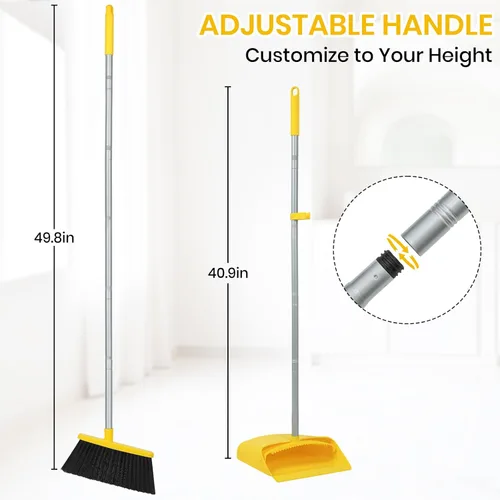 Miniatura 2 de Juego de recogedor y escoba de pie de 50 pulgadas de largo con recogedor para polvo, con peine de autolimpieza para barrido ergonómico en el hogar