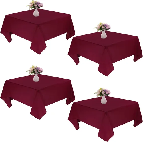 Miniatura 12 de Paquete de 4 manteles cuadrados de mesa de 52 x 52 pulgadas, mantel negro lavable a máquina, tela de poliéster, cubierta de mesa para comedor