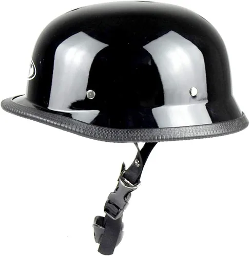 Miniatura 4 de Casco Plano Negro Alemán para Motocicleta, Medio Casco de Calavera, Cruiser Fibra de carbono