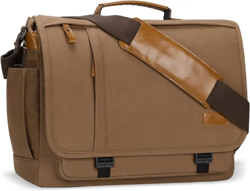 Miniatura 17 de ESTARER Bolsa de mensajero para laptop de 13 a 14 pulgadas, resistente al agua, bolsa de hombro de lona para universidad de negocios, gris