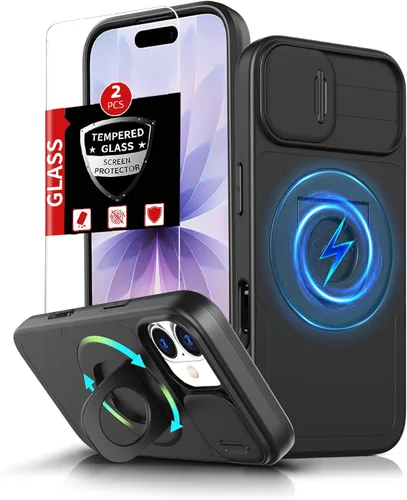 Miniatura 47 de Funda magnética para iPhone 11 Pro compatible con carga inalámbrica MagSafe, con 2 protectores de pantalla, anillo kickstand de 360° integrado +